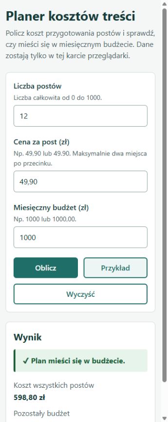 Mobilny układ planera Claude Code, jedna kolumna