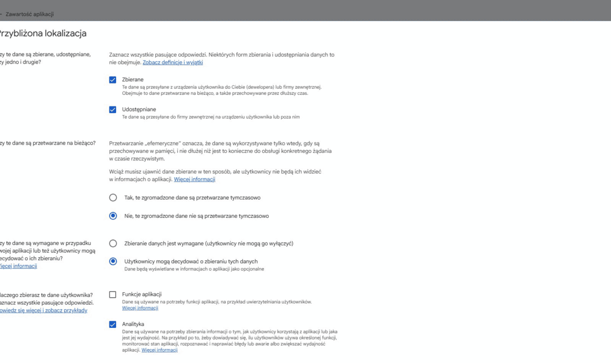 Konfiguracja sposobu wykorzystania jednego typu danych w Google Play