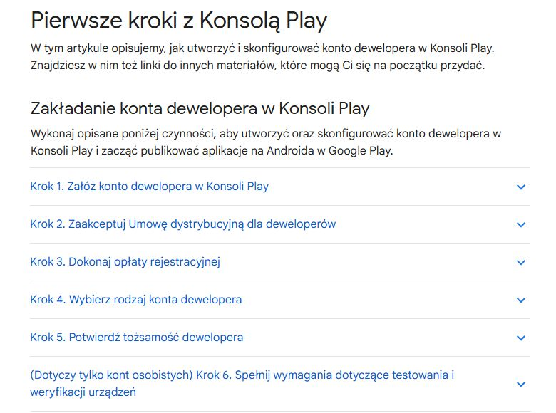 Wymagania założenia konta deweloperskiego Google Play