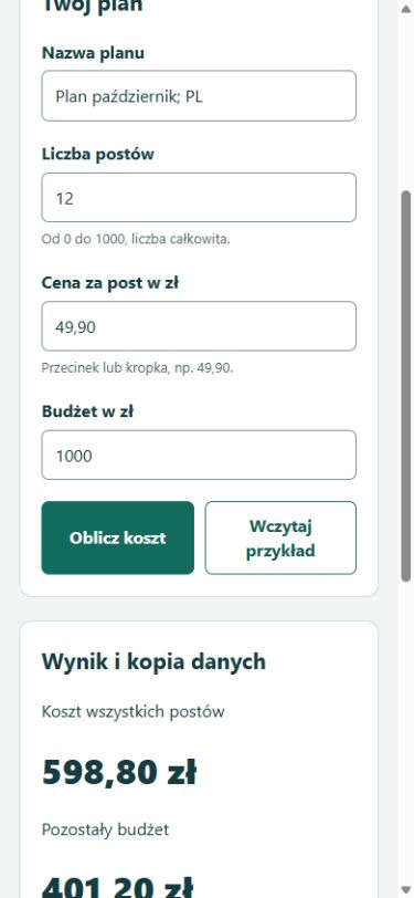 Wersja poprawiona: formularz i wynik mieszczą się w widoku 390 px