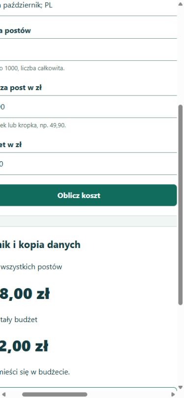 Wersja z błędem: ucięte pola i poziome przewijanie przy szerokości 390 px
