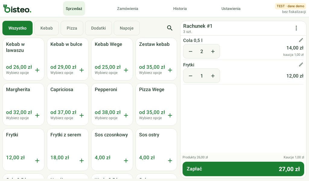 Bisteo POS: produkty, kategorie i obsługa rachunku