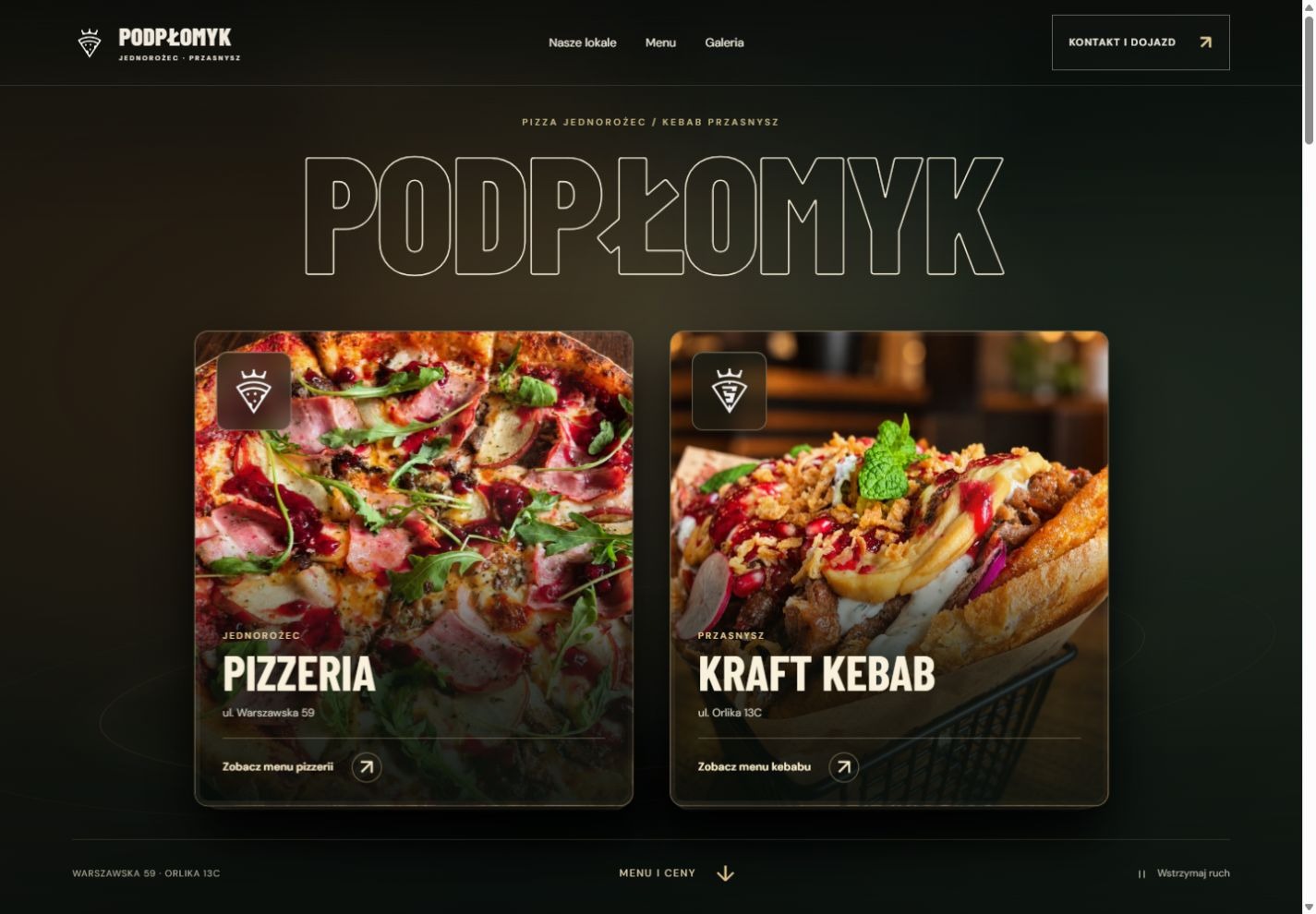 Podpłomyk: strona pizzerii i kraft kebabu