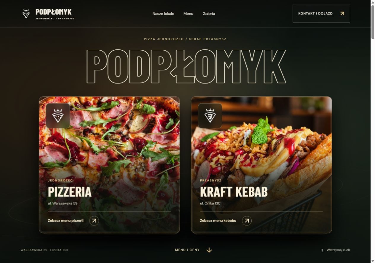 Strona Podpłomyka: pizzeria w Jednorożcu i kraft kebab w Przasnyszu