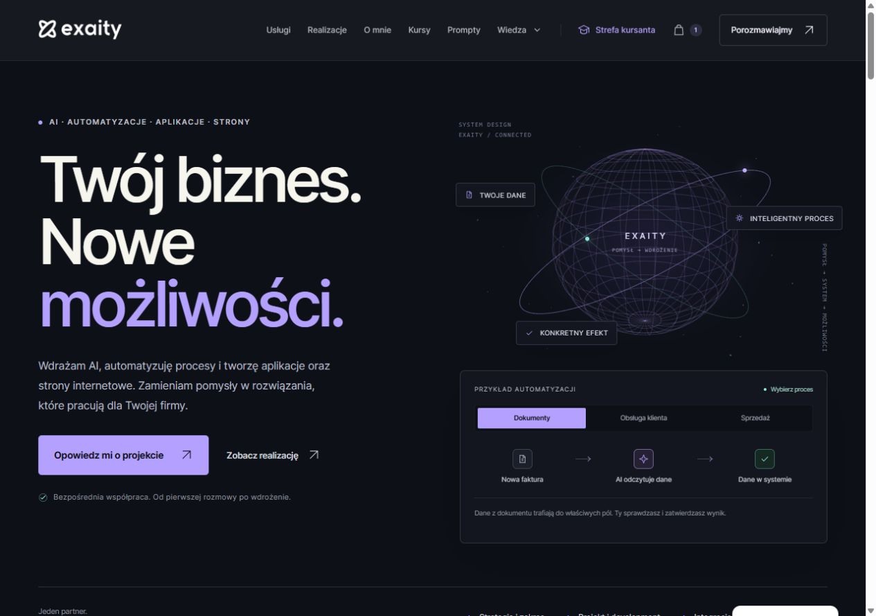 Strona EXAITY: oferta usług i przejście do kontaktu